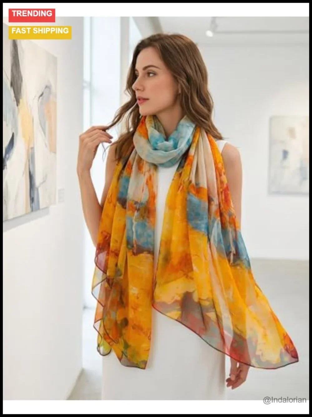 100% Mulberry Silk Scarf, Extra Large Chiffon Shawl Wrap, Lightweight Fashion